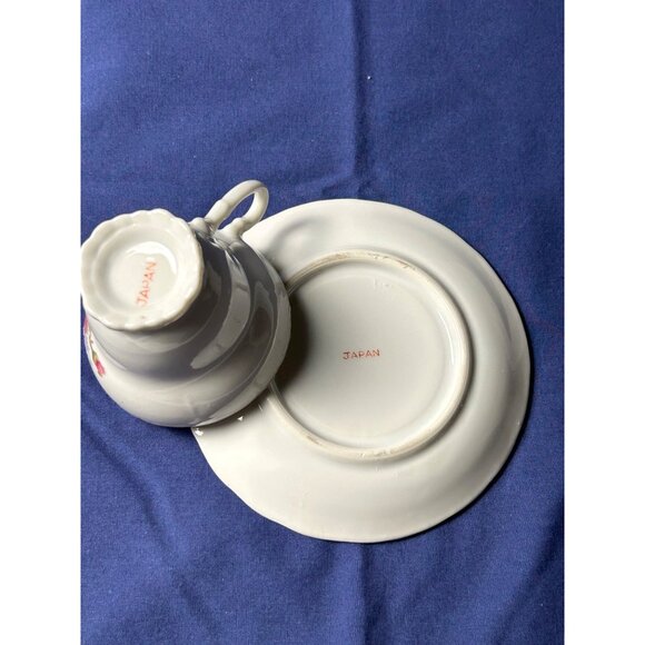 Vintage Japan Porcelain Tea Cup & Saucer Pink Rose Floral Gold Trim Shabby Chic - Picture 5 of 10